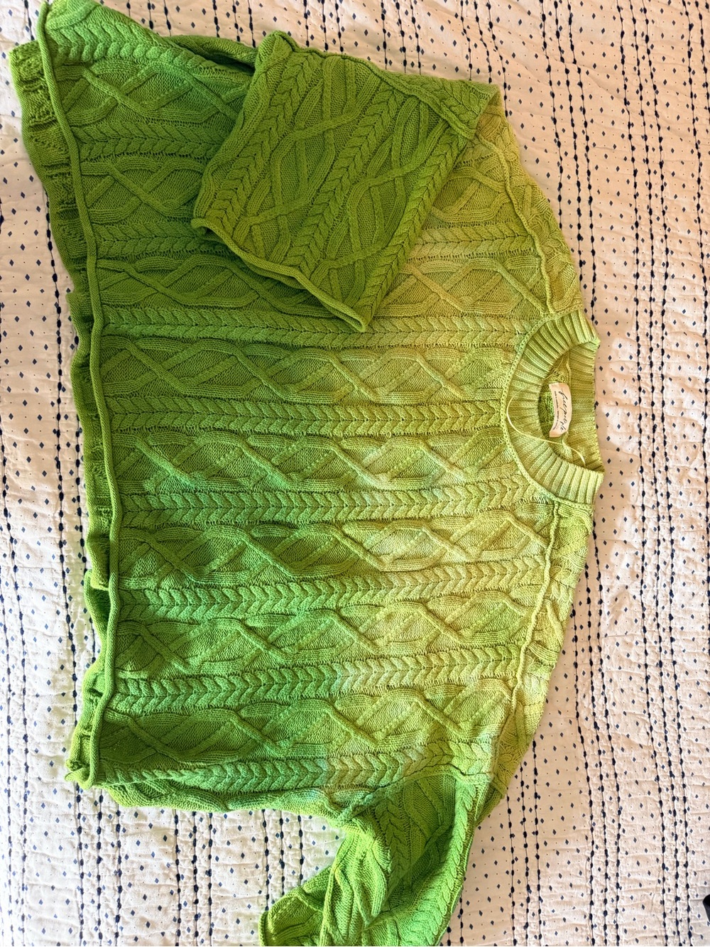 We The Free People Lime Green Cable-Knit Ashore Sweater, size small - Picture 2 of 3